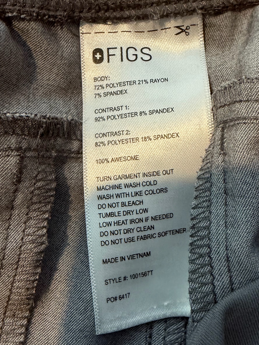 Figs Women's Wide Leg Scrub Pants in Gray with Teal Drawstring - Picture 5 of 6
